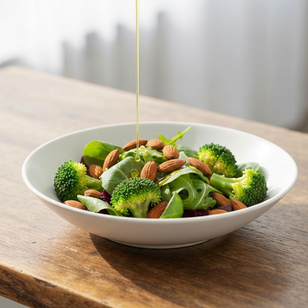 Salad with leafy greens, almonds, and vegetables